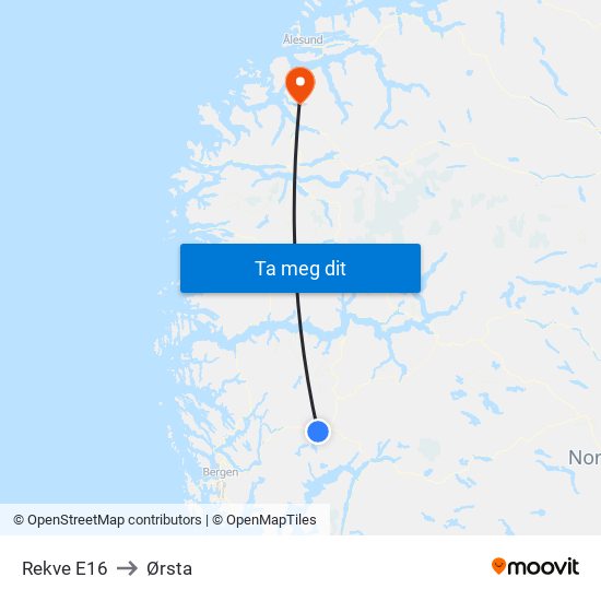 Rekve E16 to Ørsta map