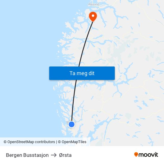 Bergen Busstasjon to Ørsta map