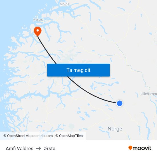 Amfi Valdres to Ørsta map