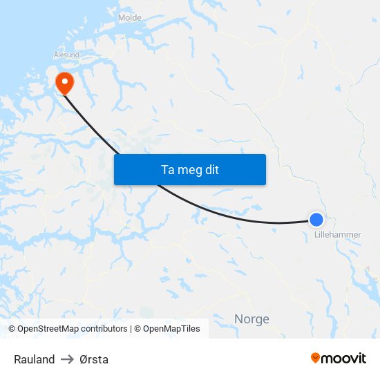 Rauland to Ørsta map