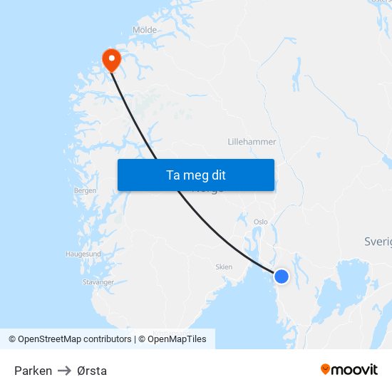 Parken to Ørsta map