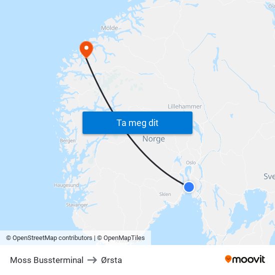 Moss Bussterminal to Ørsta map