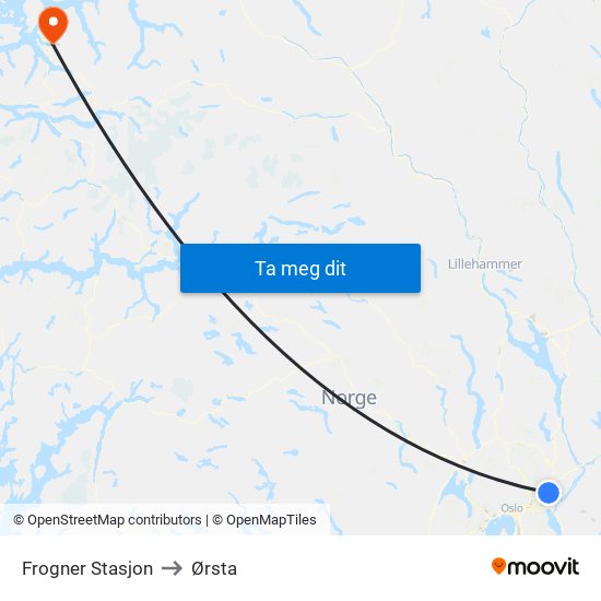 Frogner Stasjon to Ørsta map