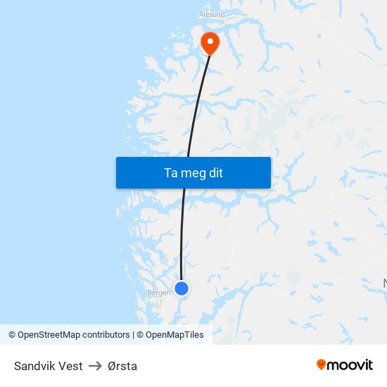 Sandvik Vest to Ørsta map