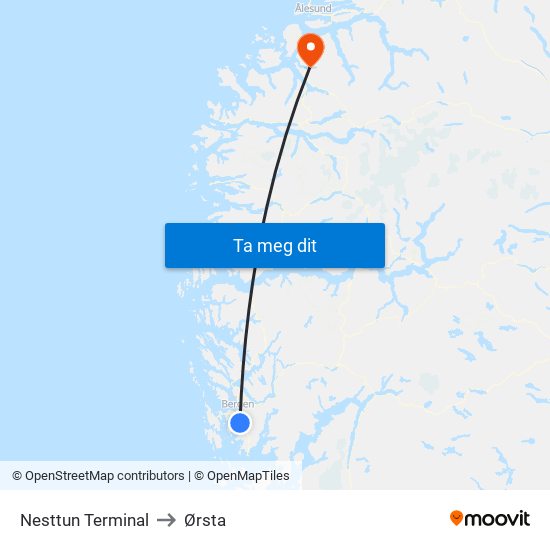 Nesttun Terminal to Ørsta map