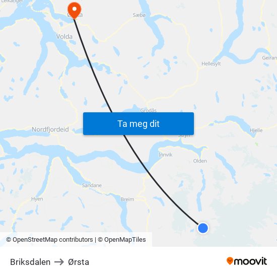 Briksdalen to Ørsta map