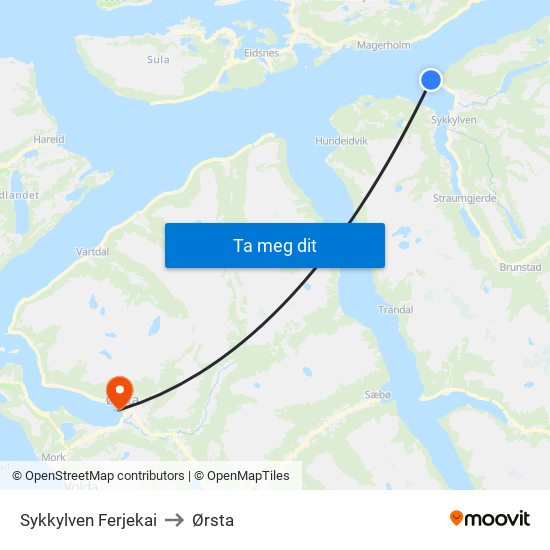 Sykkylven Ferjekai to Ørsta map