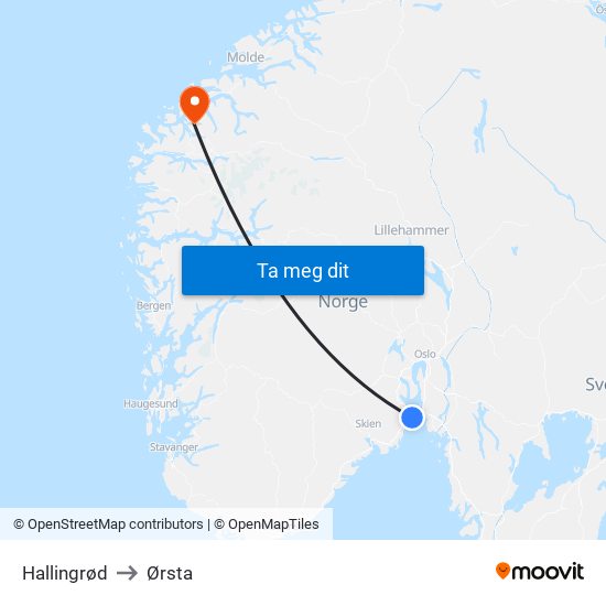 Hallingrød to Ørsta map