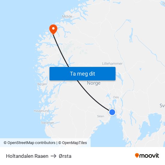 Holtandalen Raaen to Ørsta map