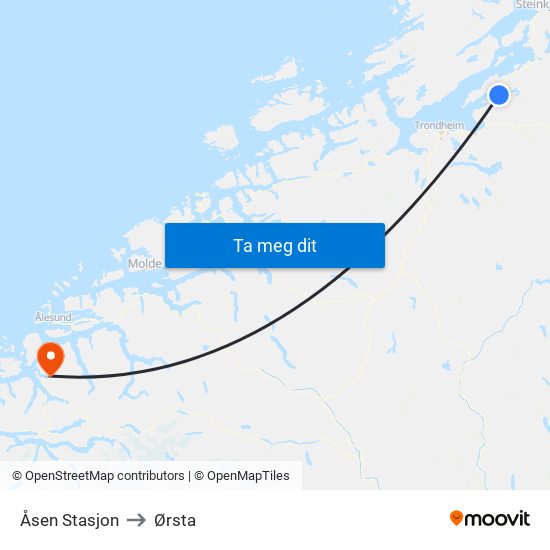 Åsen Stasjon to Ørsta map