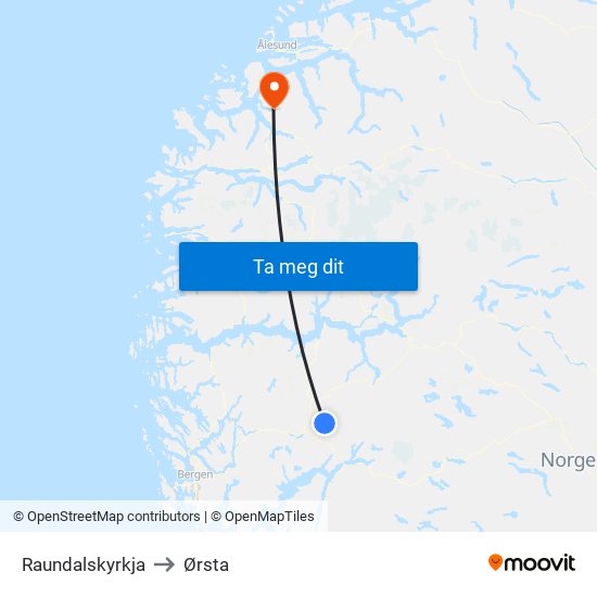Raundalskyrkja to Ørsta map