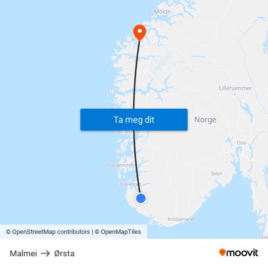Malmei to Ørsta map