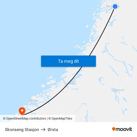 Skonseng Stasjon to Ørsta map