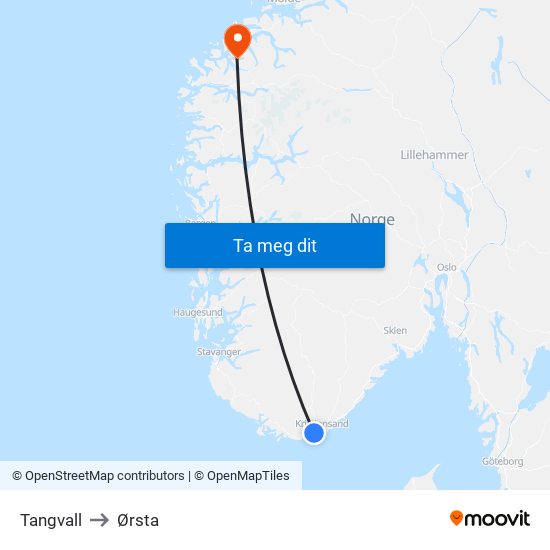 Tangvall to Ørsta map