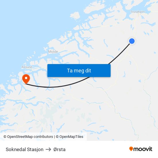 Soknedal Stasjon to Ørsta map