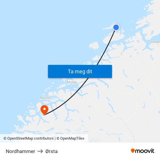 Nordhammer to Ørsta map