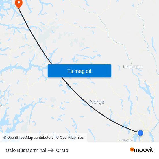 Oslo Bussterminal to Ørsta map