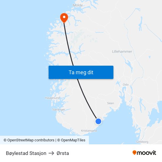 Bøylestad Stasjon to Ørsta map