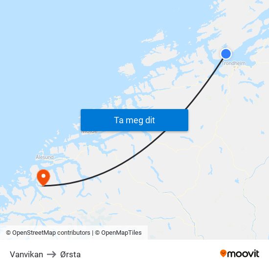 Vanvikan to Ørsta map