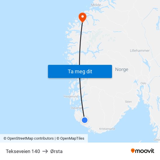 Tekseveien 140 to Ørsta map