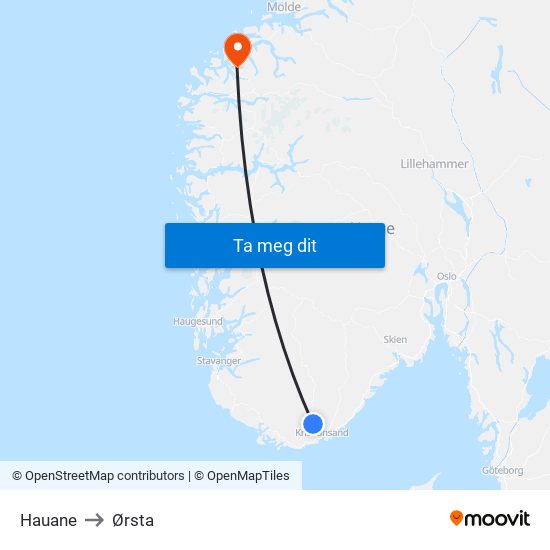 Hauane to Ørsta map