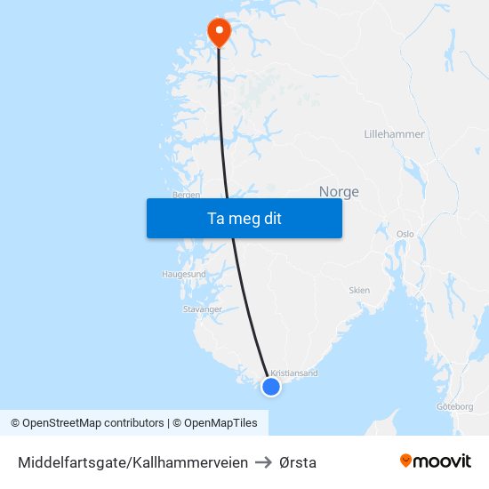 Middelfartsgate/Kallhammerveien to Ørsta map