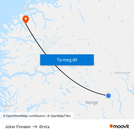 Joker Finnøen to Ørsta map