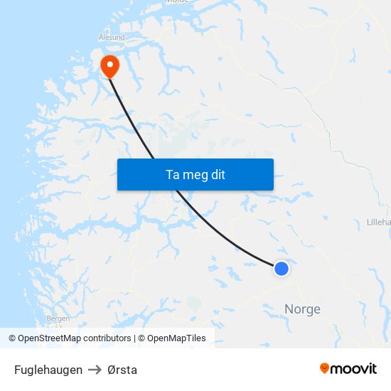 Fuglehaugen to Ørsta map