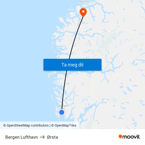 Bergen Lufthavn to Ørsta map