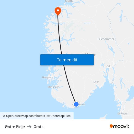 Østre Fidje to Ørsta map