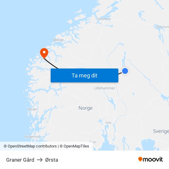 Graner Gård to Ørsta map