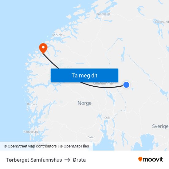 Tørberget Samfunnshus to Ørsta map