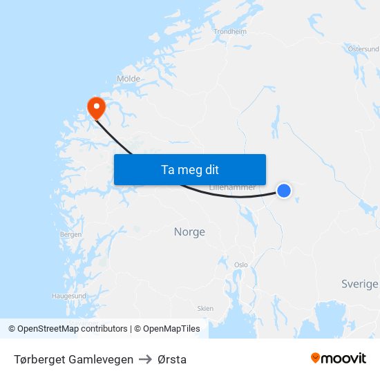 Tørberget Gamlevegen to Ørsta map