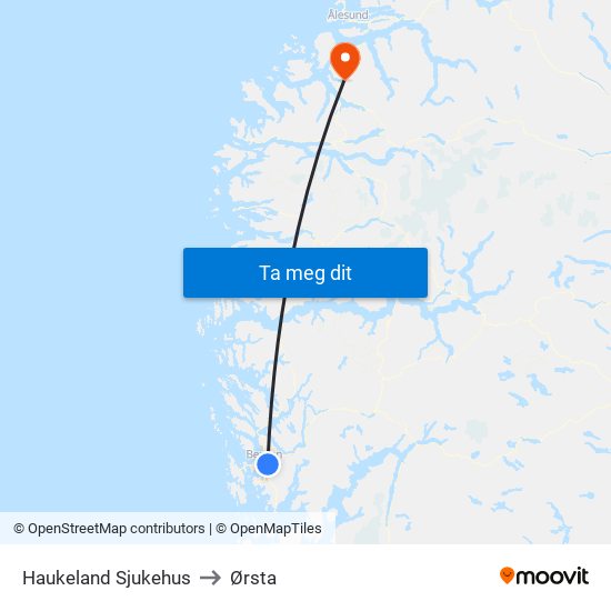 Haukeland Sjukehus to Ørsta map