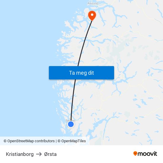 Kristianborg to Ørsta map