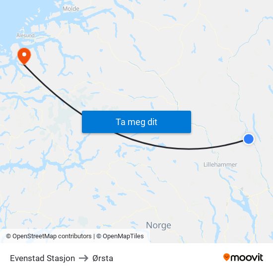 Evenstad Stasjon to Ørsta map