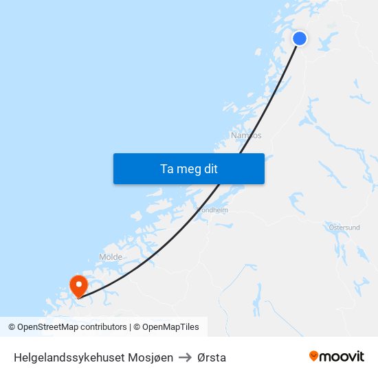 Helgelandssykehuset Mosjøen to Ørsta map
