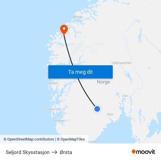 Seljord Skysstasjon to Ørsta map