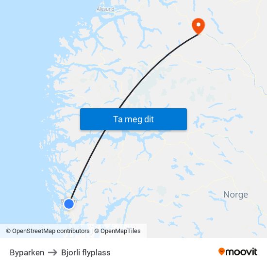 Byparken to Bjorli flyplass map