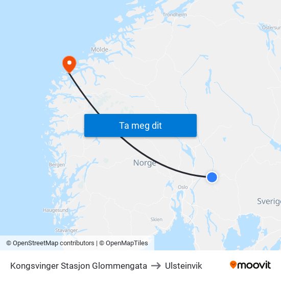 Kongsvinger Stasjon Glommengata to Ulsteinvik map