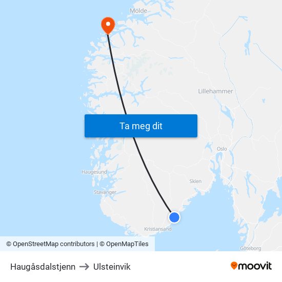 Haugåsdalstjenn to Ulsteinvik map