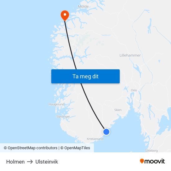 Holmen to Ulsteinvik map