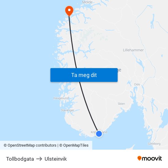 Tollbodgata to Ulsteinvik map