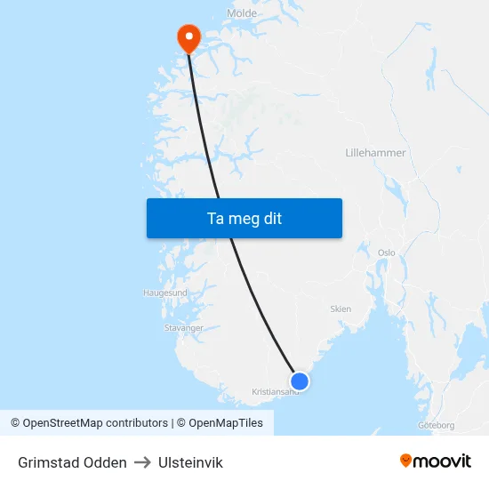 Grimstad Odden to Ulsteinvik map
