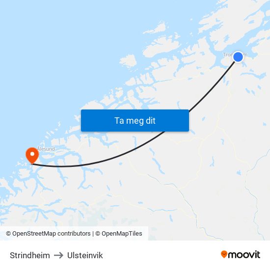 Strindheim to Ulsteinvik map