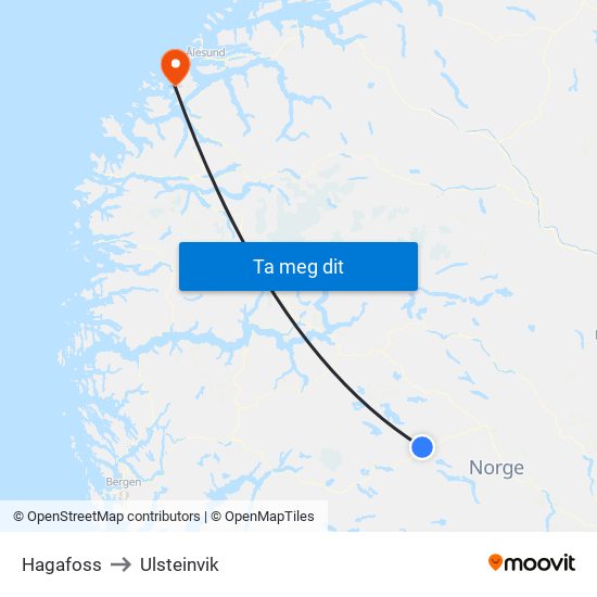 Hagafoss to Ulsteinvik map