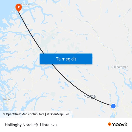 Hallingby Nord to Ulsteinvik map