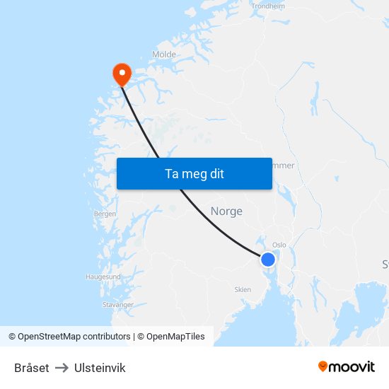 Bråset to Ulsteinvik map