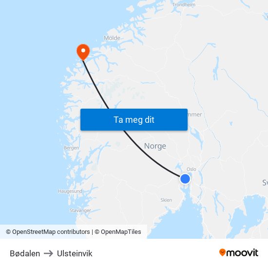 Bødalen to Ulsteinvik map
