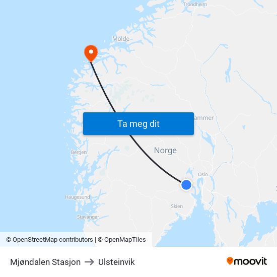 Mjøndalen Stasjon to Ulsteinvik map